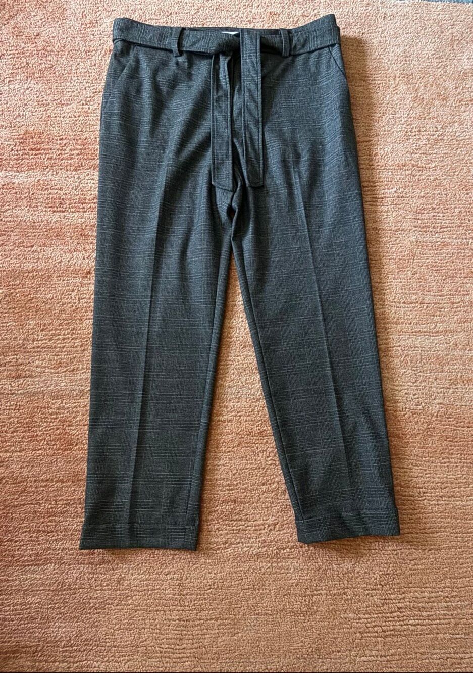 NWT LOFT Gray Plaid Tie Waist Tapered Ankle Pants Size 8